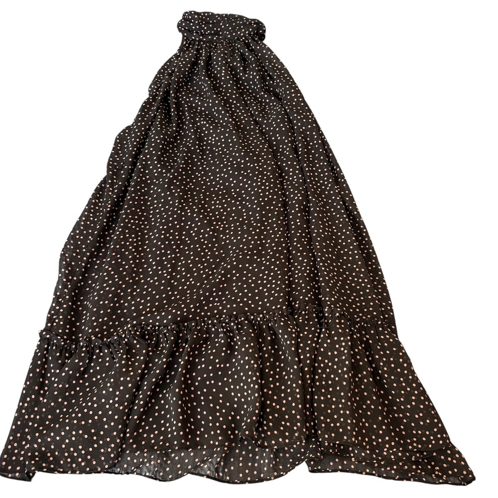 Just Taylor Black Cream Polka Dot Halter Dress Sleeveless Ruffle Hem Size 4 - Picture 3 of 6